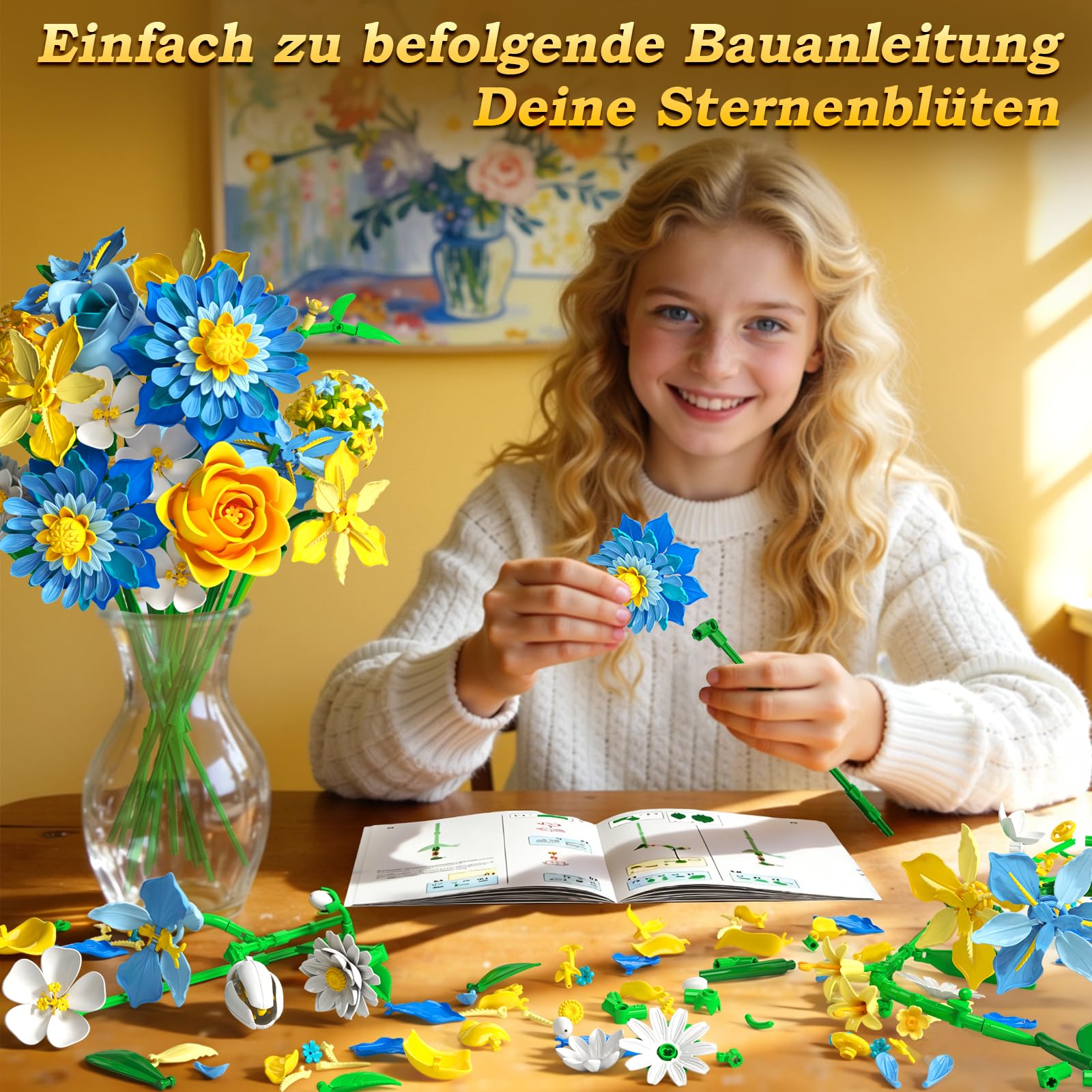 Flowers Building Blumenstrauß-Bauset Sternenblüten, Kompatibel mit LEGO Blumen – Geburtstag & Geschenk für Frauen Männer Kinder Jungen Mädchen Blumenliebhaberinnen 6