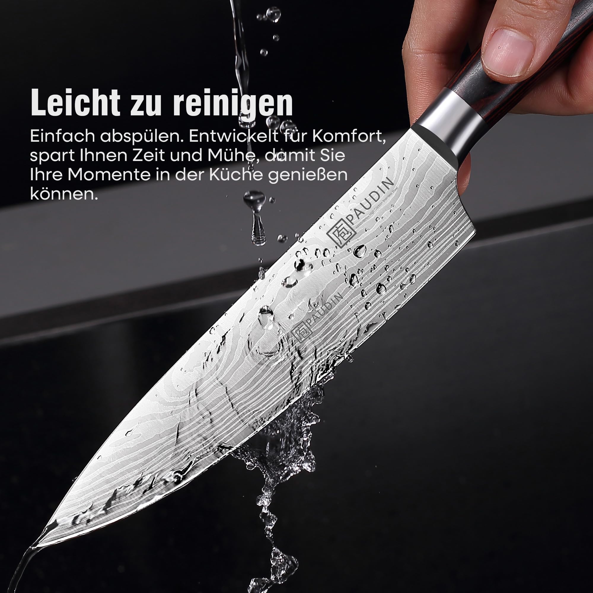 PAUDIN Kochmesser 15 cm Küchenmesser klein scharf profi Messer als Allzweckmesser Fleischmesser Gemüsemesser aus hochwertigem Edelstahl mit ergonomischem Holzgriff 7