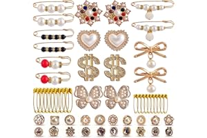 CMIDY Shoe Charms for Sneakers Charms for Socks Safety Pins 54pcs Brooches and Pins for Women Gold Junk Sock Charm Kit Pin Jewelry Accessories Bulk Rhinestone Pearl Brooch Pin Button for Women Clothes Hats