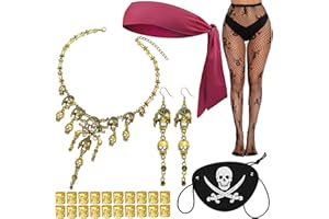 RechicGu Women Pirate Role Play Costume Accessory Set Halloween Crusie Pirate Night Party Headband Eyepatch Skull Stocking