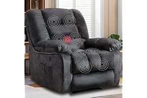 ANJHOME Overstuffed Massage Recliner Chairs with Heat and Vibration, Soft Fabric Single Manual Reclining Chair for Living Room Bedroom (Grey)