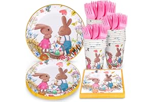 Atonofun Easter Party Supplies, Easter Plates and Napkins Set, Easter Party Plates and Cups, Napkins and Cutlery for Easter Decorations and Easter Themed Parties, Serves 24