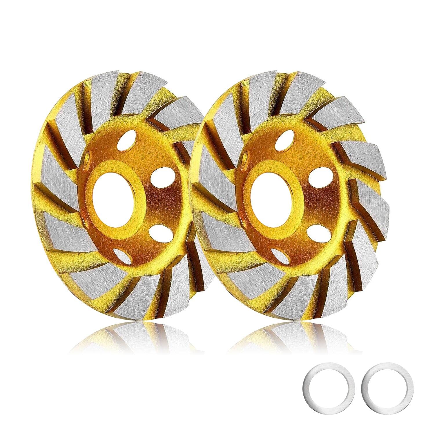 2pcs-4 Inch Concrete Stone Ceramic Turbo Diamond Grinding Cup Wheel,12 Segs Heavy Duty Angle Grinder Wheels for Angle Grinder (Yellow)