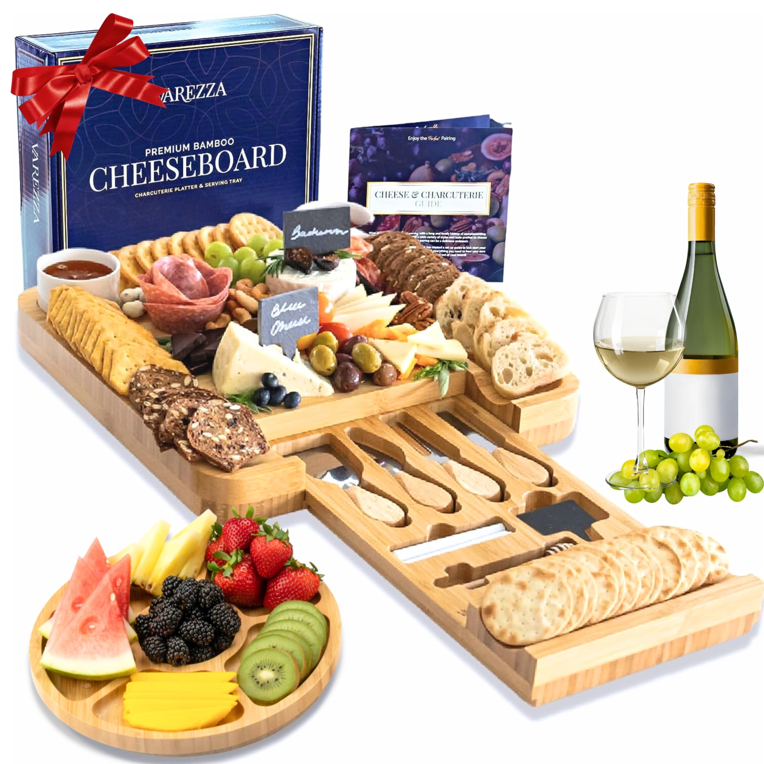 Large Charcuterie Boards Gift Set: Bamboo Cheese Board and Knife Set ...