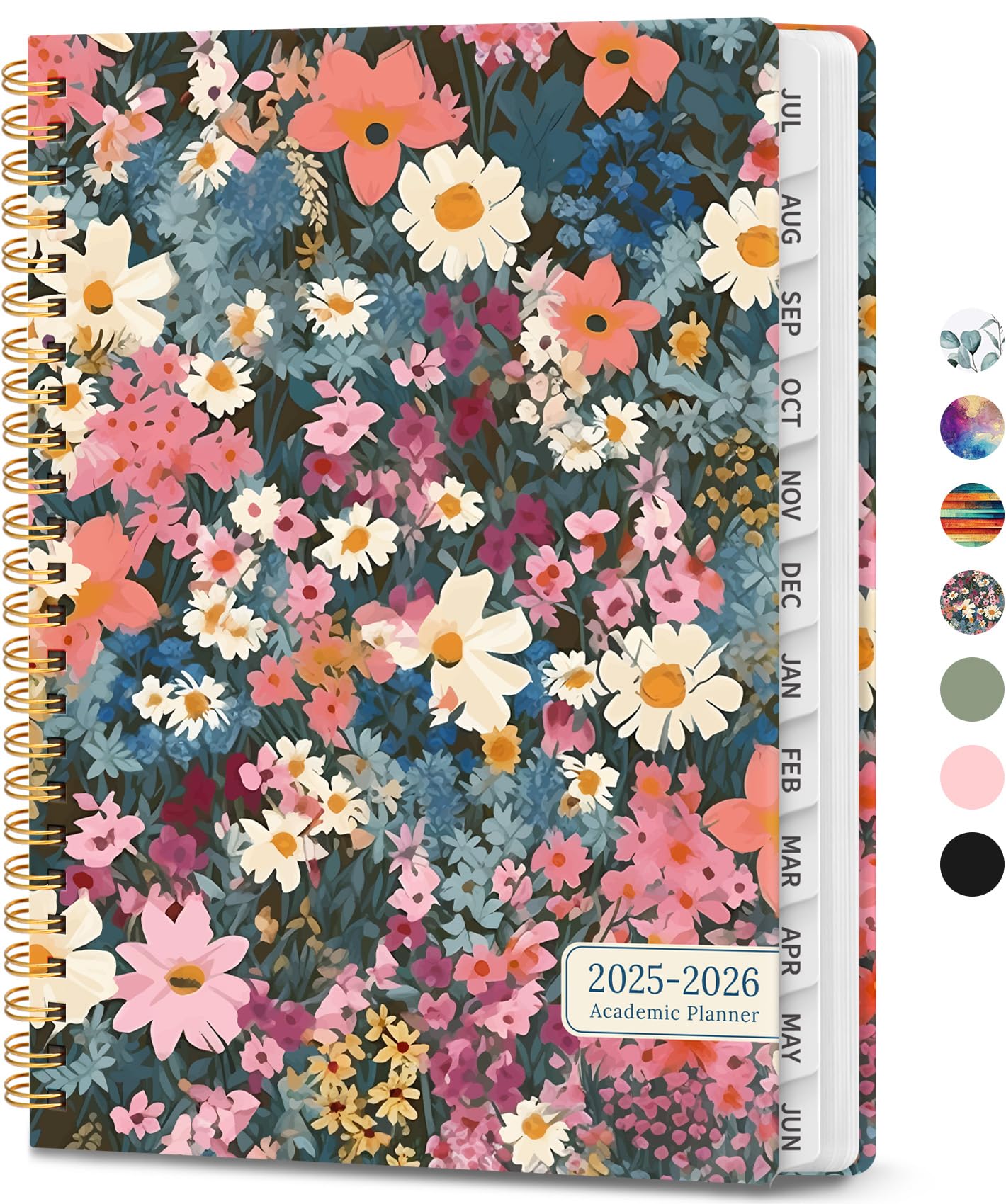Photo 1 of Academic Planner 2025-2026, Weekly and Monthly Calendar Planner Book, July 2025 – June 2026, Hardcover Organizer with Tabs, Perfect for Teachers, Students, Women & Men, A5 (6.4" x 8.5") - Flower