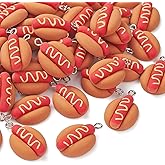 KitBeads 50pcs Resin Hot Dog Charms Flat Back Hotdog Fast Food Charm for Jewelry Making Bracelets Necklace Bulk
