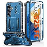 FNTCASE for Samsung Galaxy S25-FE Case: with [Built-in Screen Protector & Kickstand] [Military-Grade Drop Protection] Heavy Duty Protective Full Body Shockproof Rugged Sturdy TPU Phone Cover Blue