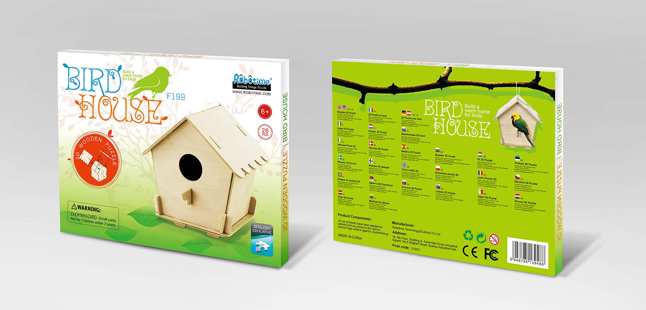 Photo 1 of .3 OF Robo Time F198 11 Pieces Birdhouse 3 3D Puzzels, Multicoloured