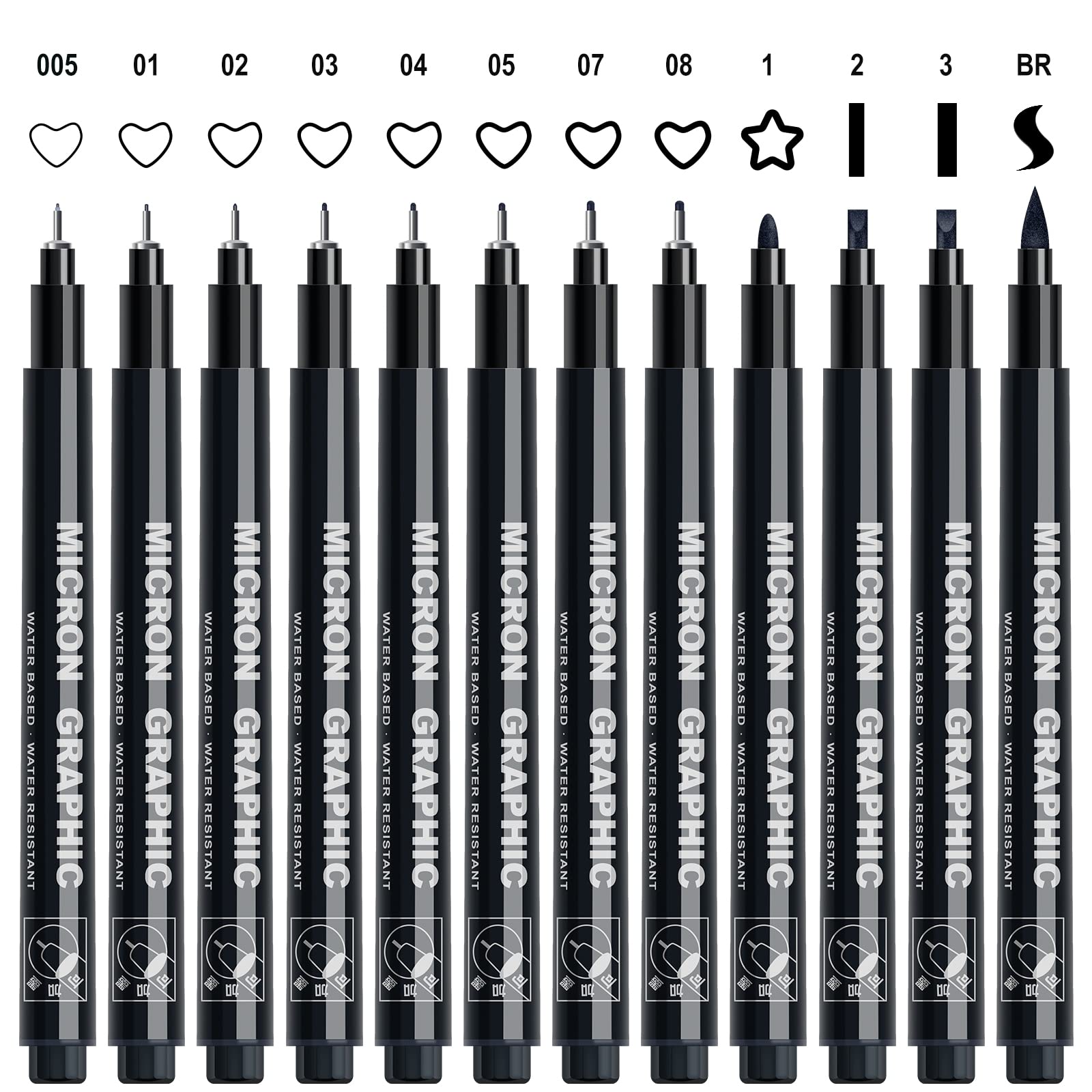 AKARUED Black Fineliner Pens, 12 Pack Fineliners Technical Drawing Micro Liner Sketch Pen for Artists, Waterproof Markers for Zentangle Illustration Manga Outline Art Supplies