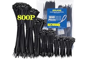 GRUOIZ 800 Pack Zip Ties Assorted Sizes 4+6+8+10+12 Inch Cable Ties 40lbs Tensile Strength Black Cable Zip Tie Heavy Duty Plastic Tie Wrap Assortment Cord Management for Home,Office,Workshop,Gardening