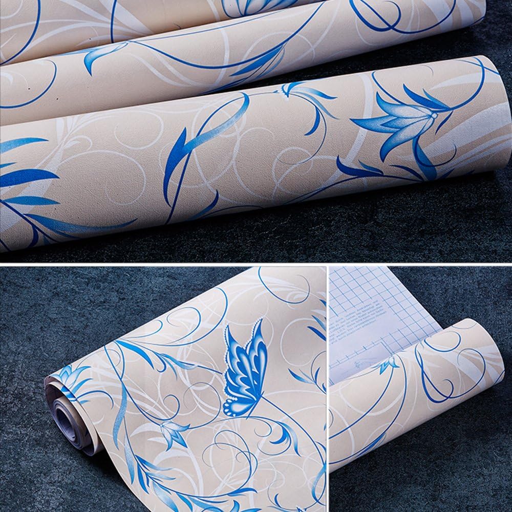 LoveFaye Easy Apply Shelf Liner Pre-pasted Contact Paper Refresh Old Cabinets Drawers, Blue Butterfly, 17.7 Inch By 9.8 Feet