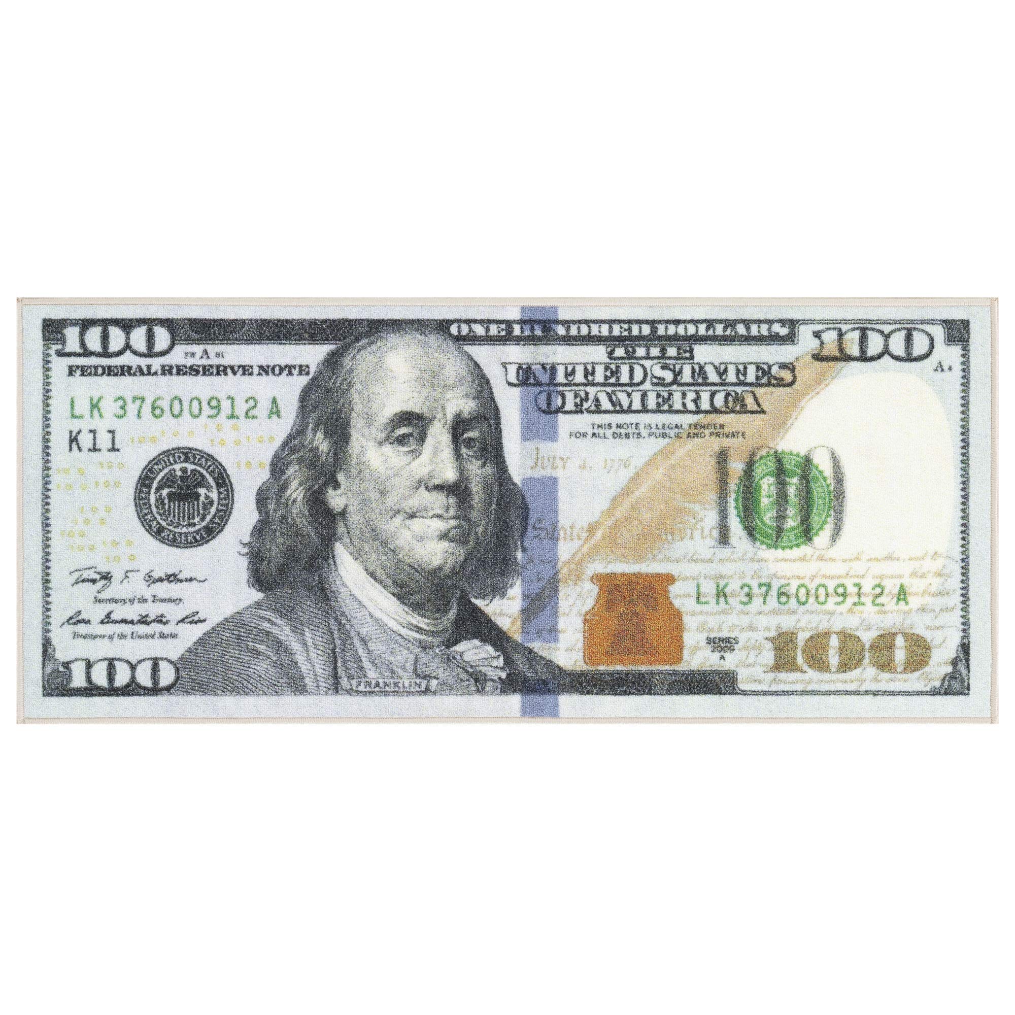 New Ottomanson Hundred Dollars ($100) Long Mat/Kitchen Mat Building Print New Benjamin Non-slip Rug Mat Runner, 22 x 53 cm.