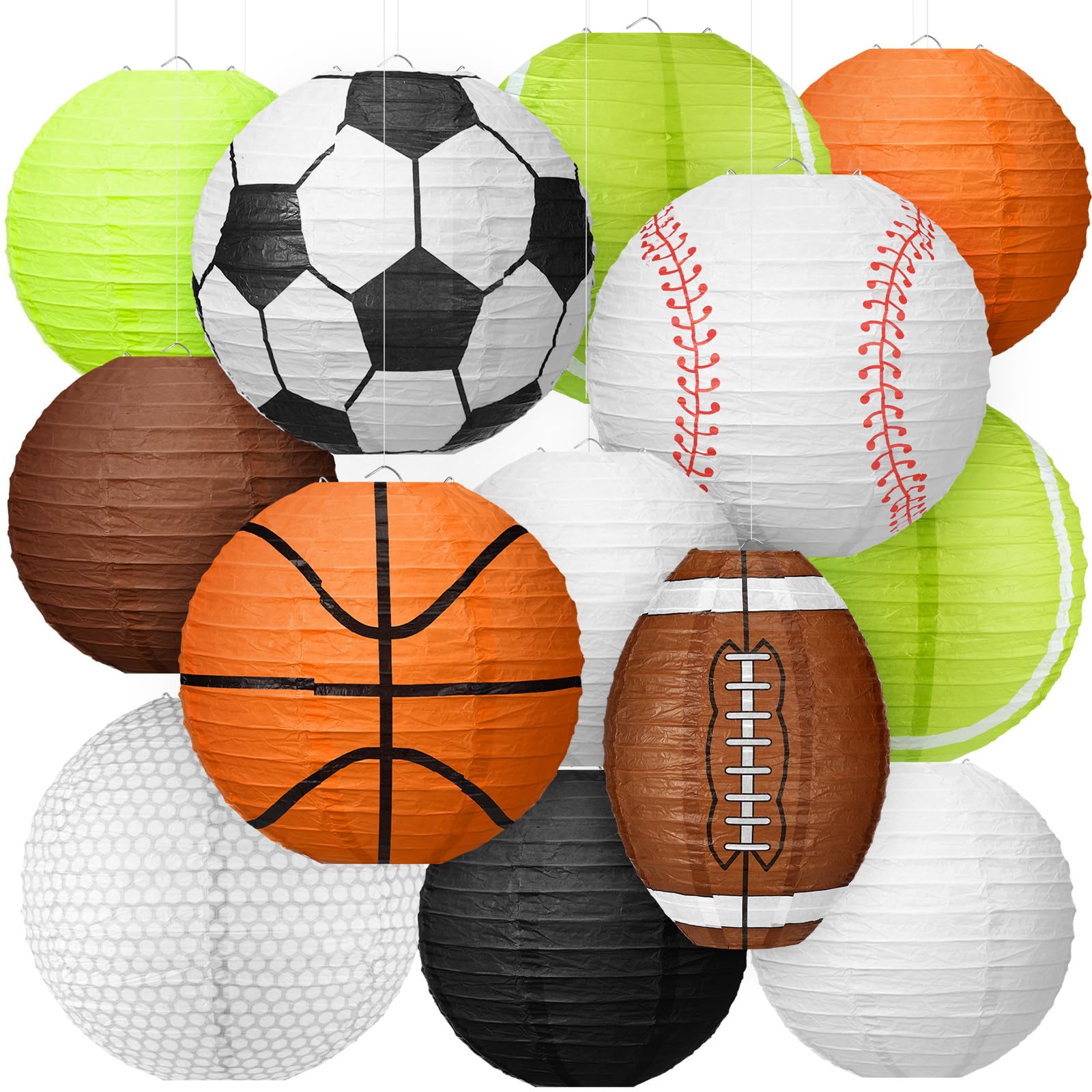 Photo 1 of Bencailor 13 Pcs Sports Paper Lanterns Sport Themed Paper Soccer Baseball Football Basketball Lanterns for Indoor Outdoor Sport Themed Birthday Party Decoration (Complex)