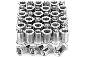 ANWENK 40Pcs 1/4”-20 Rivet Nuts Stainless Steel Threaded Insert Nut 1/4-20UNC Nutsert Rivnuts Flat Head Knurled Body