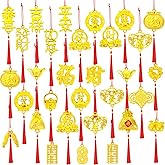 HOWAF 30pcs Chinese New Year Lucky Charm, Spring Festival Gold Hanging Pendants for New Year Home Health Wealth Success Lucky