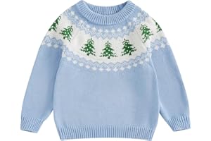 Motlapol Toddler Baby Boy Girl Christmas Outfit Tree Print Oversized Long Sleeve Crewneck Knit Sweater Winter Holiday Clothes