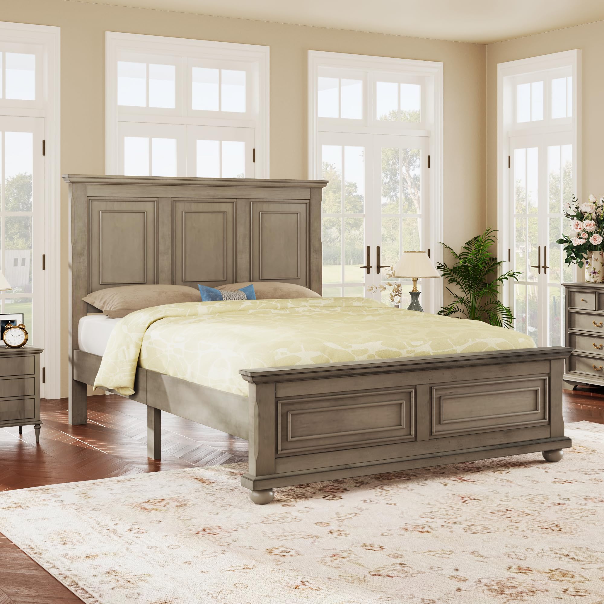 Merax Traditional Town and Country Style Pinewood Vintage Queen Bed ...