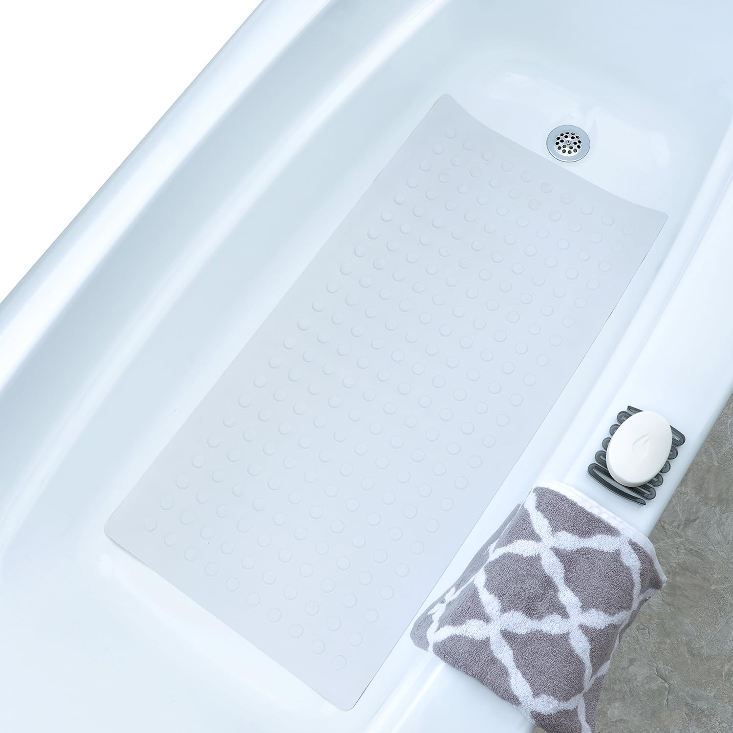 SlipX Solutions Mildew Resistant White Extra Long Rubber Bath Safety Mat Features Powerful Microban Antimicrobial Product Protection (220 Suction Cups, 36" Long, Great Non-Slip Coverage): Health & Personal Care