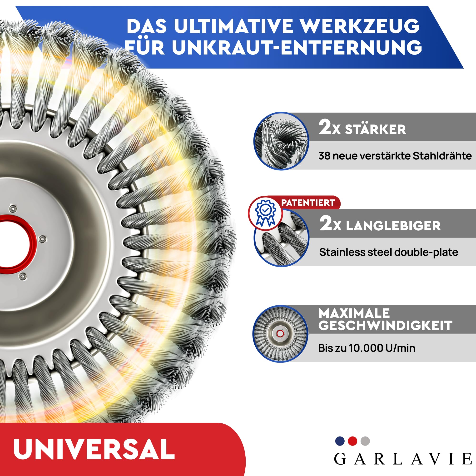 Unkrautbürste für Freischneider gegen Unkraut und Moos 25,4mm Bohrung 2
