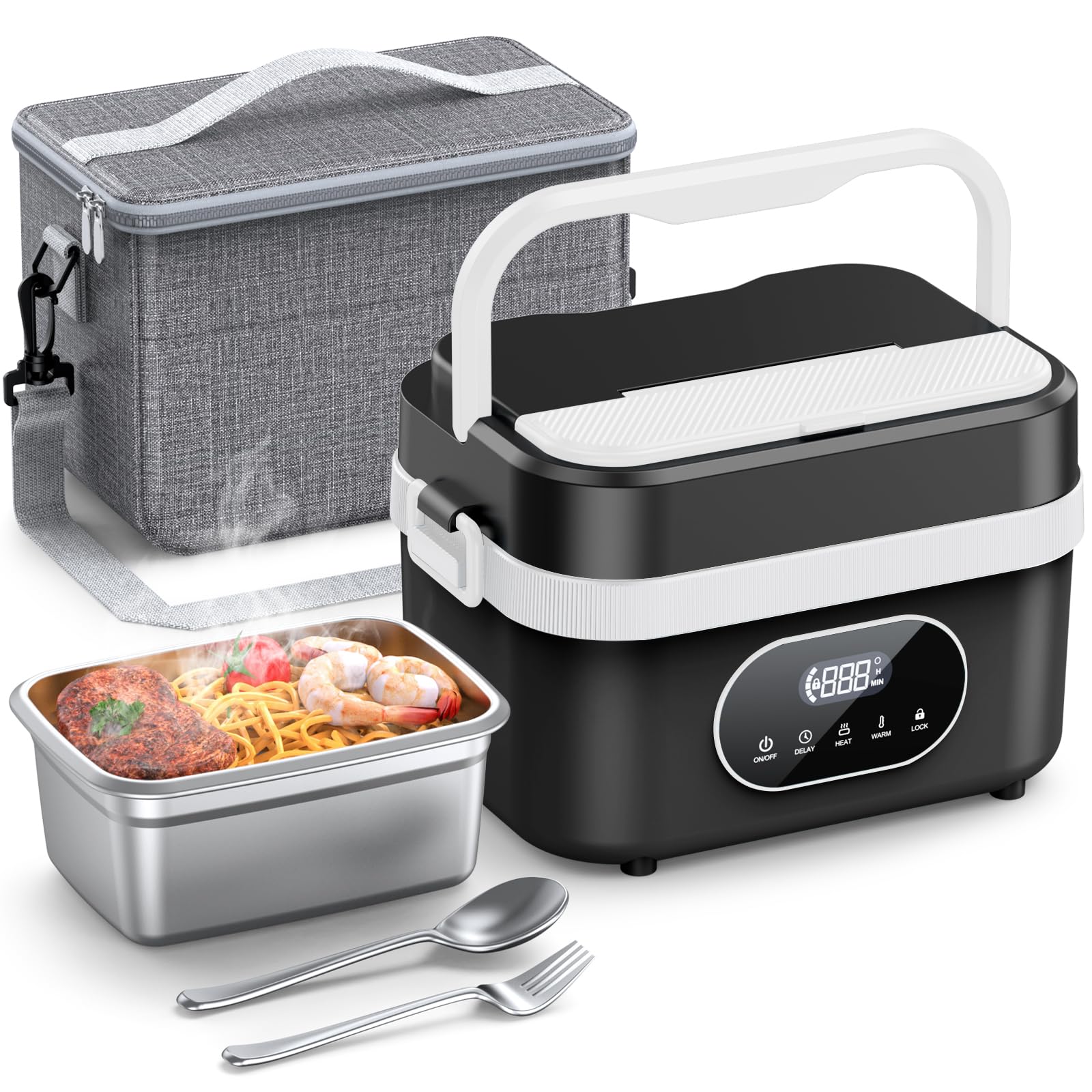 Photo 1 of SEVENMEET Cordless Electric Lunch Box for Adults, 18000mAh Rechargeable Portable Self-Heating Lunch Box Food Warmer, 1.5L(6 Cups) Container for Outdoor, Work, Office, Camping, Travel(Black?White)
