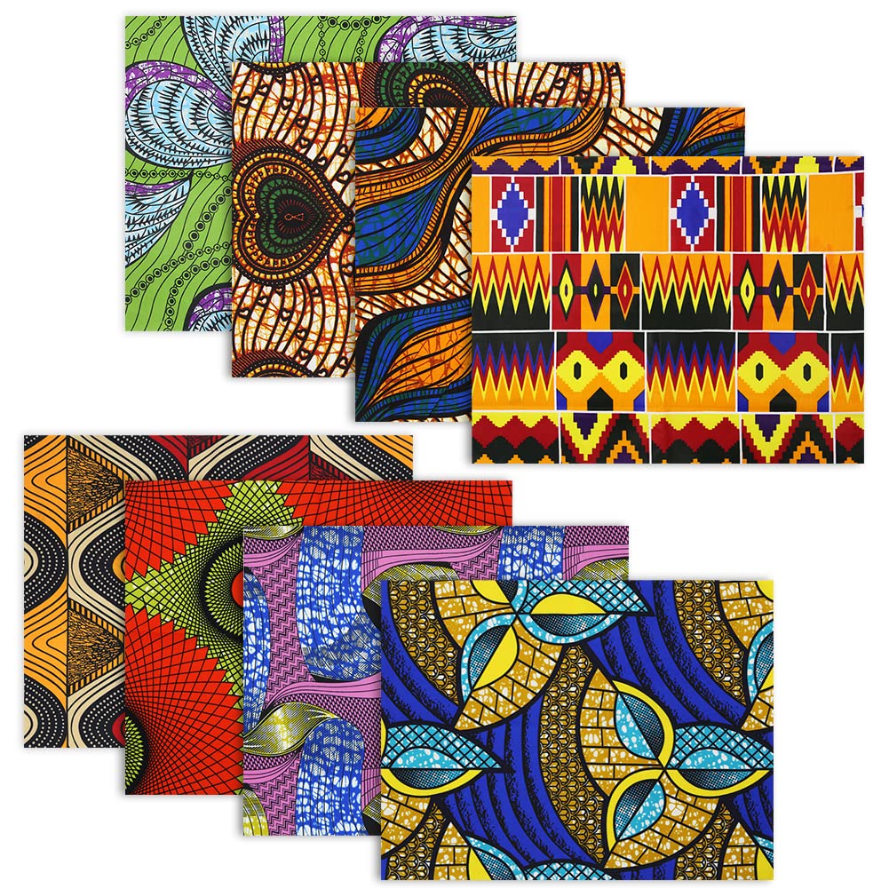 African Fat Quarters Fabric Bundles,8 PCS African Print Fabric,20 x 16 Inches/50 x 40 cm Cotton Polyester Quilting Fabric Material Scraps for Sewing Clothes Crafting Projects Patch Work