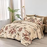 Dinjoy Queen Comforter Set, 7 Piece Comforter Set Queen, White Queen Size Bed Sets, Queen Sheet Set with Comforter, Flower Bedding Sets with Comforter, Fitted & Flat Sheets, Pillowcases & Pillow Shams