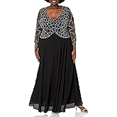J Kara Womens Plus Size 3/4 Sleeve Geo Beaded Gown