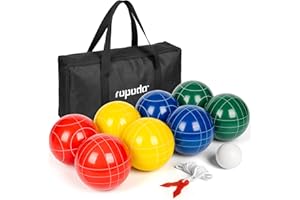 ropoda 100mm Bocce Ball Set Regulation Size and Weight with 8 Resin Bocce Balls, 50 mm Pallino, Carrying Bag, Measuring Rope,