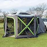 JOYTUTUS Dual-Use Pop up SUV Tent for Camping, 10FT x 10.5FT and 11FT x 11FT Big Space 2 Rooms Car Tent for Family, Outdoor Gazebo with 4 Sides Screen, 2 Doors, Portable Carry Bag