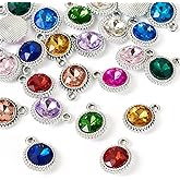 Craftdady Faceted Rhinestone Charms Crystal Flat Round Glass Dangle Pendants Mini Glitter Charm for DIY Earring Necklace Bracelet Jewelry Making