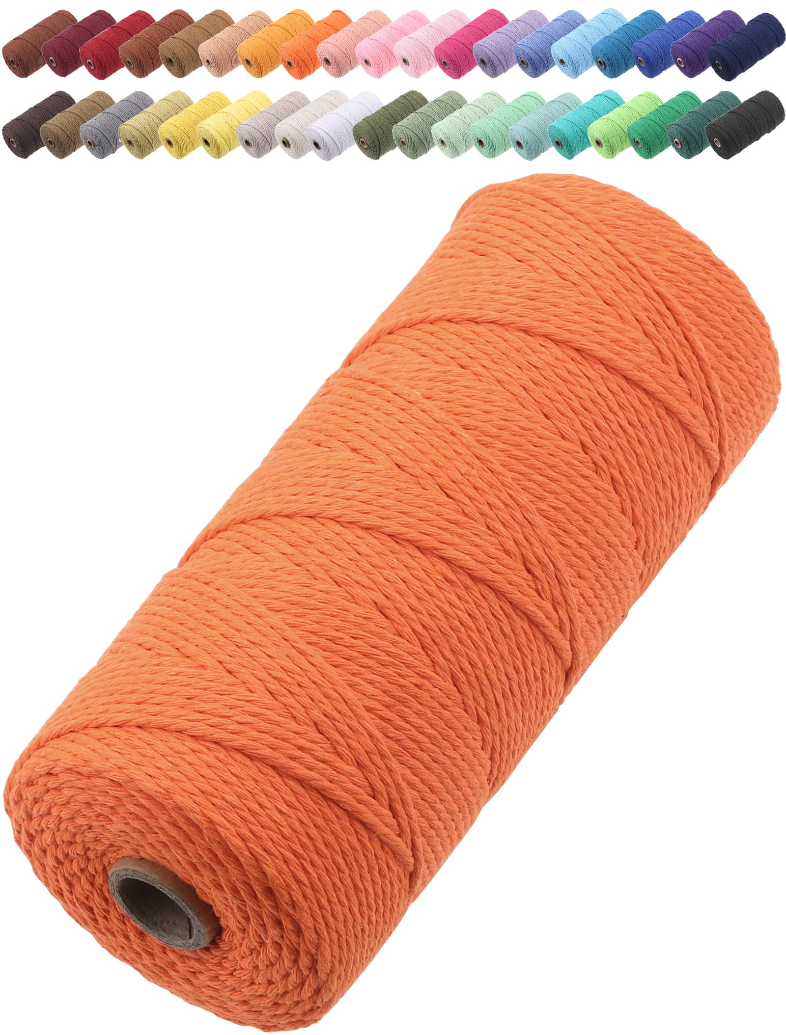 GOHOF Macrame Cord 2mm x 205m Premium Cotton Macrame Rope, 3 Strand Twisted Soft Cotton Cord, One of The Most Perfect Materials for Macrame Art, Cotton String Without Chemicals (Mustard)