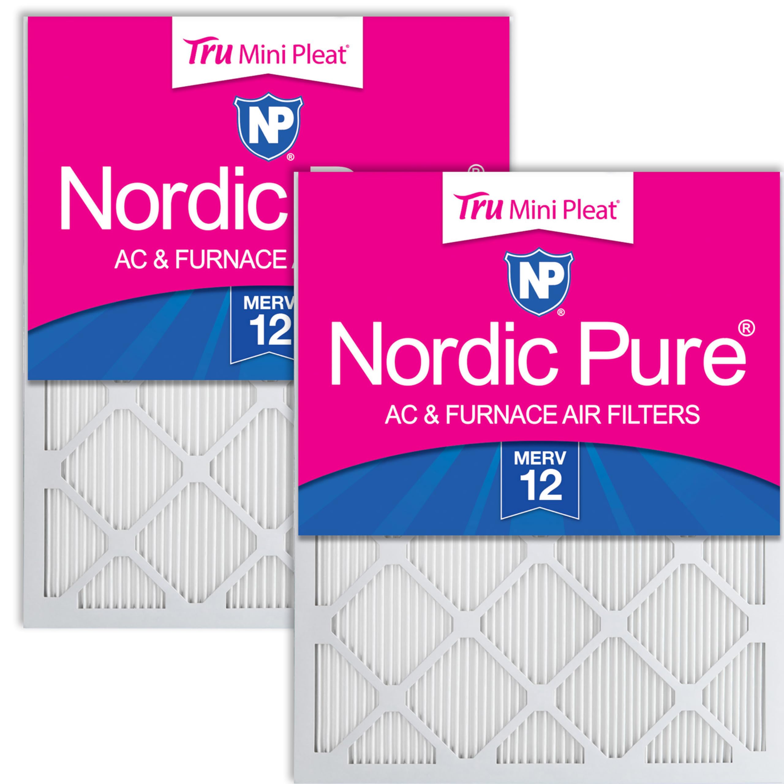 Nordic Pure 12x12x1 (Actual Size: 11 3/4 x 11 3/4 x 3/4) Tru Mini Pleat MERV 12 AC Furnace Air Filters – 2.5X More Media for Longer-Lasting, High-Efficiency Filtration - 2 Pack Image