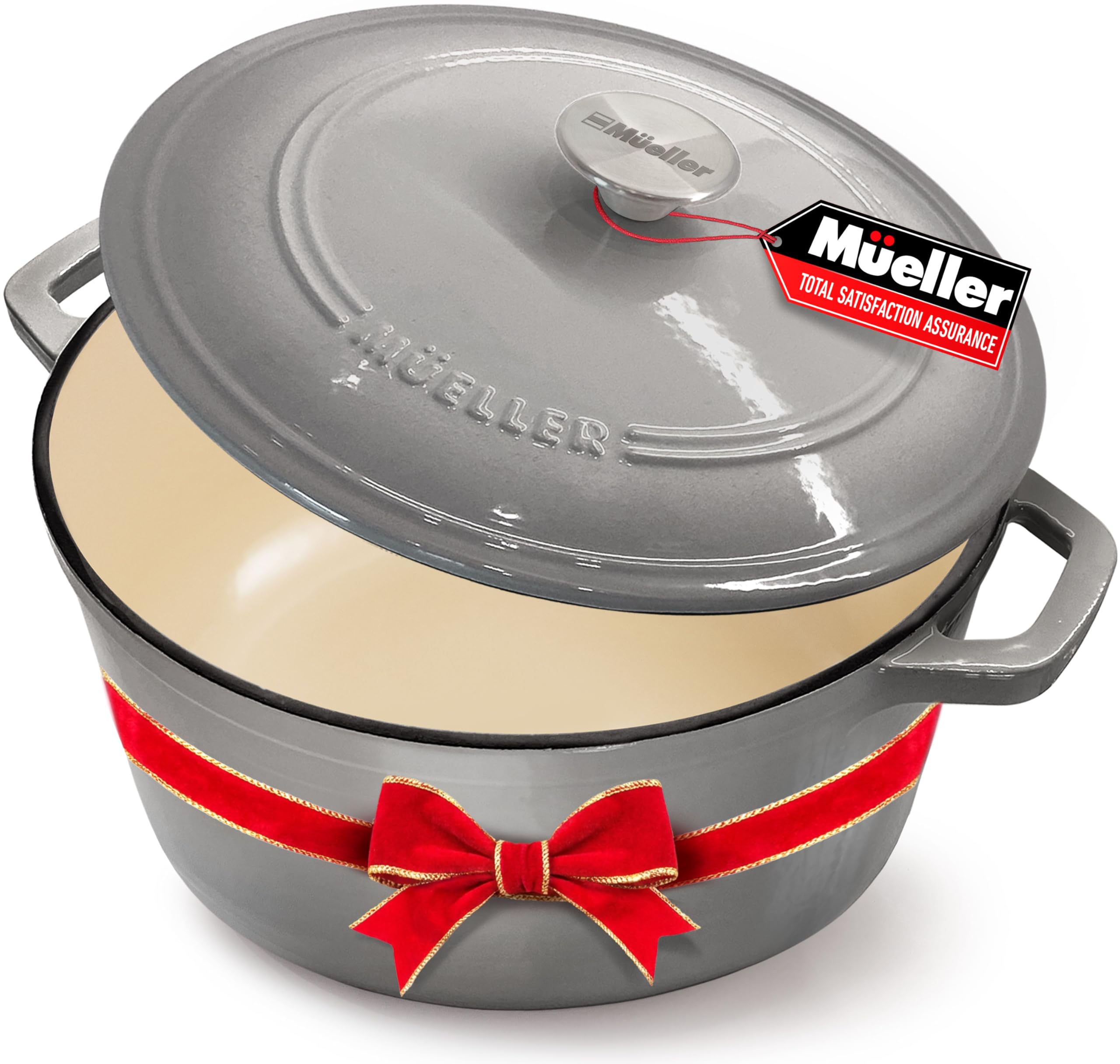 MUELLER HOME 4.5 QT Enameled Cast Iron Dutch Oven, Heavy-Duty Casserole Dish and Braiser Pan with Lid and Stainless Knob, Oven-Safe up to 500° F & Across All Cooktops, Grey Image