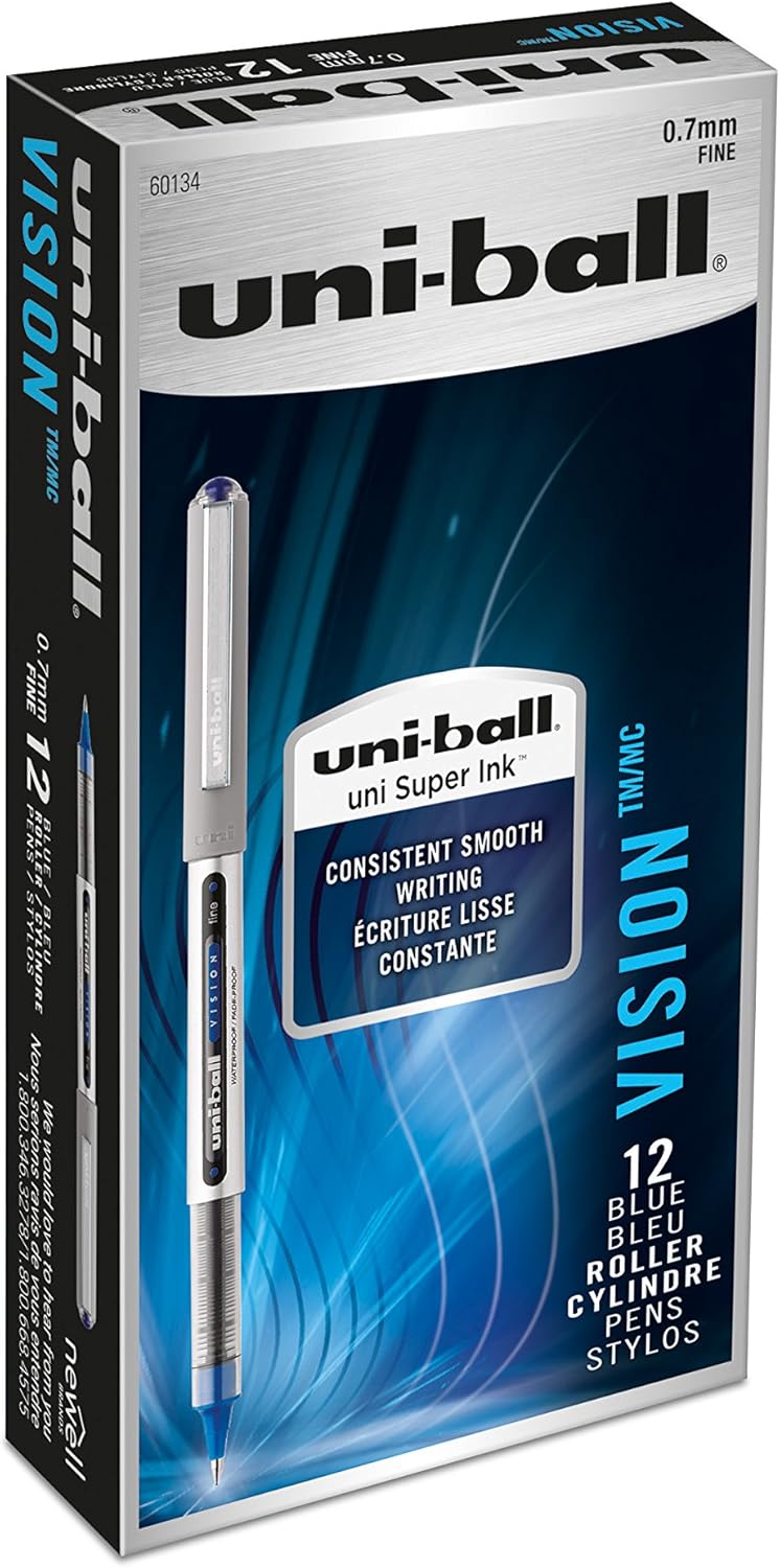 uni-ball Vision Rollerball Pens, Fine Point (0.7mm), Black, 5 Count: Office Products