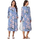 Deyeek Hospital Gowns for Women Tear Away Snap Open Back Dress Long Sleeve Post Surgery Adaptive Nightgown with Pockets
