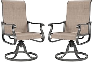 Amopatio Patio Swivel Chairs Set of 2, Outdoor Swivel Rocker Dining Chairs with All Weather Textilene High Back & Metal Frame, for Backyard Deck Lawn Garden, Brown