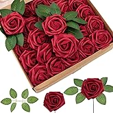 Cliselda 100Pcs Red Fake Roses Artificial Flowers with Stems, Valentine's Day Gifts, Real Touch Foam Rose Bulk Faux Flowers for Wedding Bouquets Centerpieces Flower Arrangement