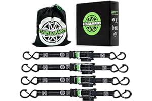 STARLEAPARTS Retractable Ratchet Straps(4PK) - 1,500lb Break Strength, Ratchet Straps Heavy Duty with Rubber Coated Handle, Perfect Auto Ratchet Straps for Motorcycle, Kayak and Trucks (Black)