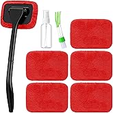 FoldTier 8 Pcs Car Windshield Cleaner Tool Kit with Removable Handle, Microfiber Towel Pads, Brush, Empty Spray Bottle for Auto Glass Wiper Suvs Rvs & Home Windows(Red)