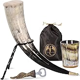 Viking Drinking Horn Set of 4 | Handcrafted Natural Horn | Food Safe Polished | Norse Viking Gift for Men & Women | Unique Medieval Mead Drinking Horn Set for Chirstmas Gifts & Parties (Dot tip)