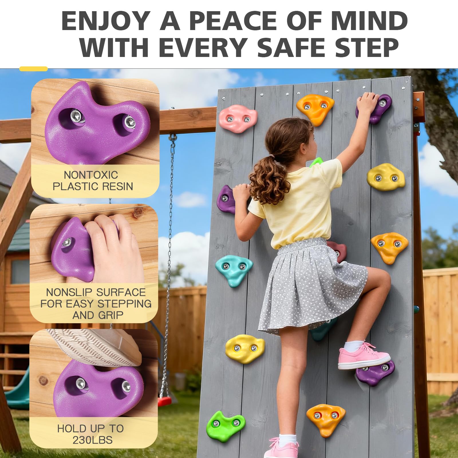 TOPNEW 18PCS Climbing Holds for Kids, Rock Wall Climbing Kit with Hardware for Indoor and Outdoor Climbing Wall, Soft Color