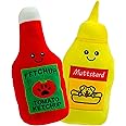 Giftable World Pet Plush Pet Toy Fruits, Cupcakes, Ice Creams, Mug with Squeaker Dog Chew Toy (10" Ketchup & Mustard)