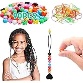 SEVENKA 90 Small Silicone Hair Beads Set for Girls, 5mm Star, Heart, Butterfly Colorful Soft Micro Silicone Hair Beads for Braids for Girls, 1 Quick Beader for Hair Braid, 50 Elastic Rubber Bands