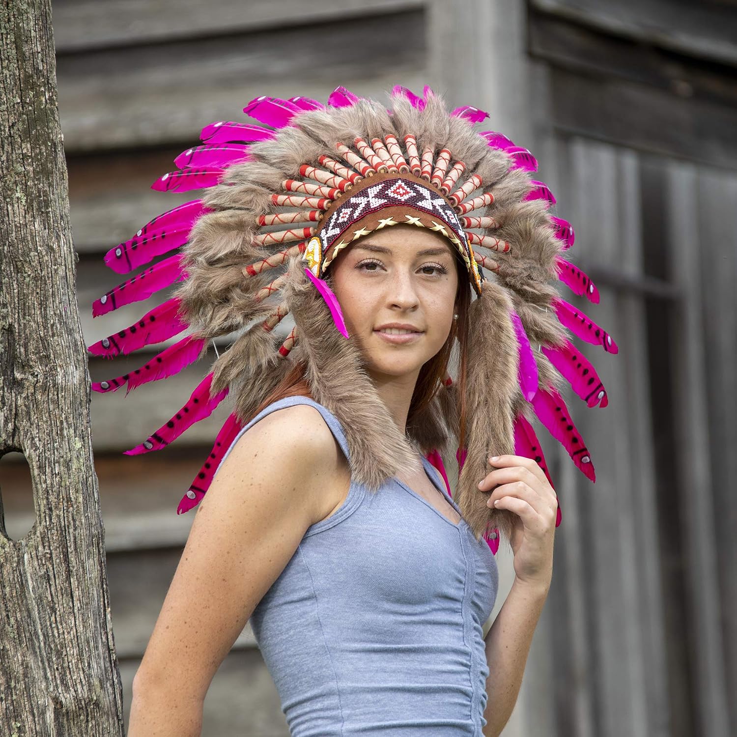 Giochi d'imitazione e accessori di travestimento Piccolo Fucsia Accessorio  per Adulti per Festa con Piume Autentiche Pink Pineapple Copricapo Ispirato  ai Nativi Americani urban-earth.co.uk