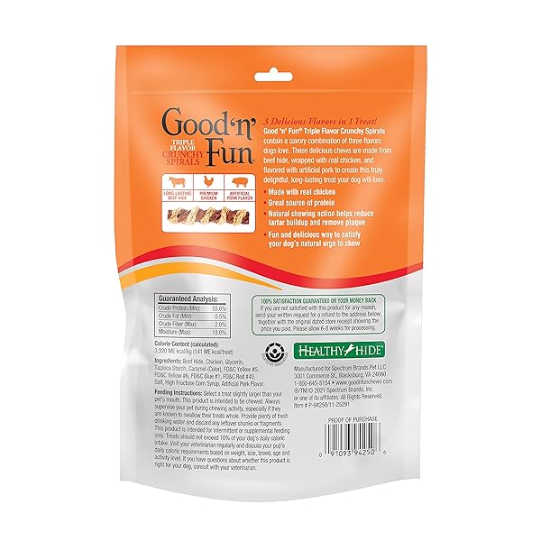 GOOD ‘N’ FUN TRIPLE FLAVOR CRUNCHY SPIRALS, LONG-LASTING DOG CHEWS, 3 CHEWS