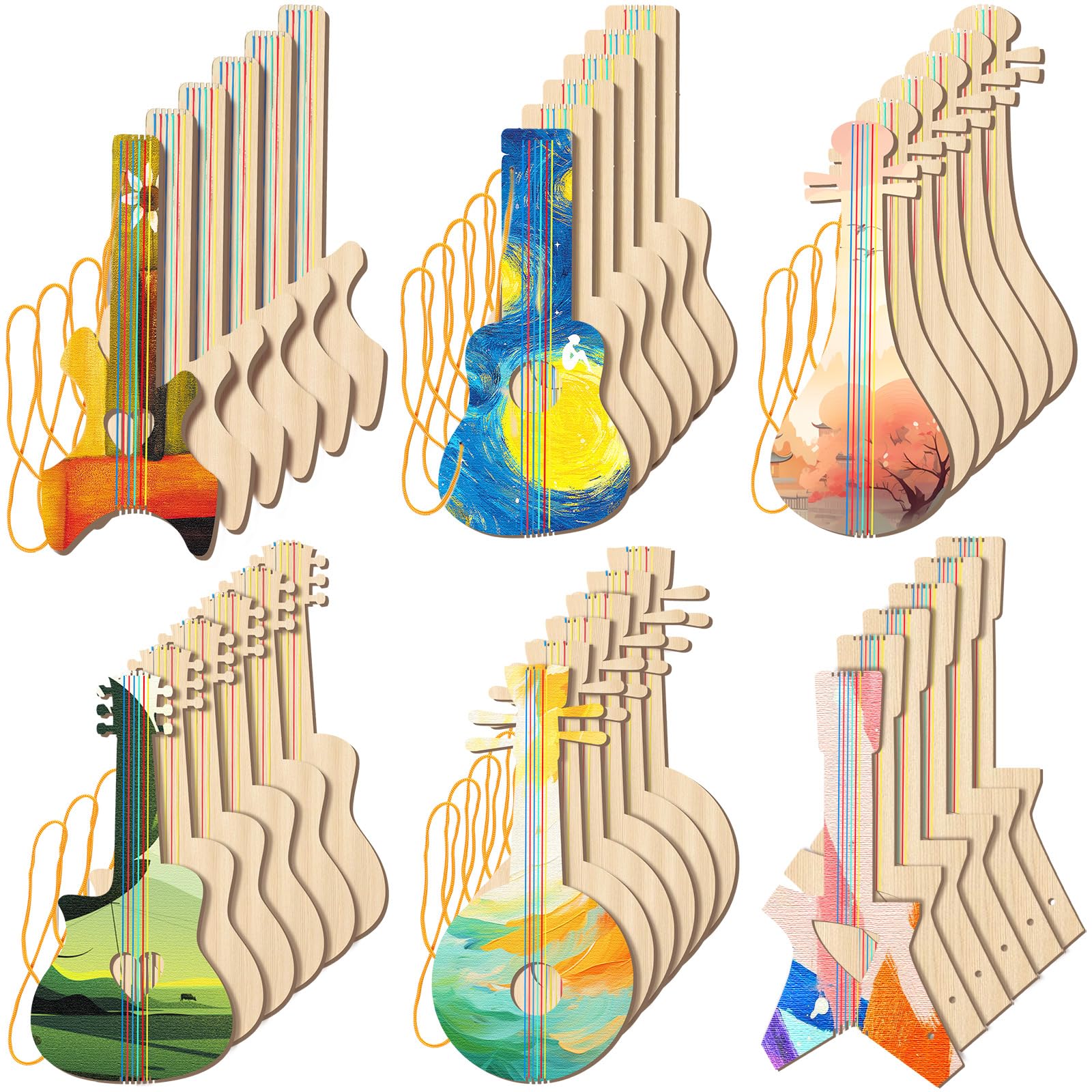 Photo 1 of Syhood 36 Pcs DIY Wood Guitar Cutouts for Kids 12.4'' x 6.5'' Unfinished Wood Cutouts Guitar Crafts for Painting Bamboo Musical Craft Halloween Christmas Kids Gift for Boy Girl Class Party DIY Project