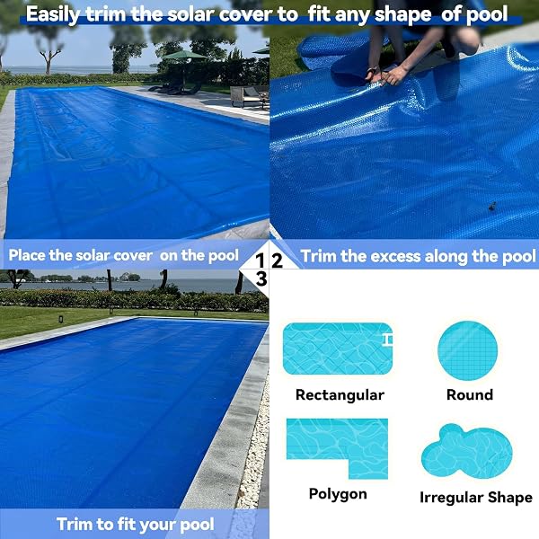 AURSK SOLAR POOL COVER,12MIL 18X9 FOOT SOLAR POOL BLANKET FOR IN-GROUND AND ABOVE GROUND SWIMMING POOLS,RECTANGULAR THERMAL POOL COVER,BLUE(9X18FT)