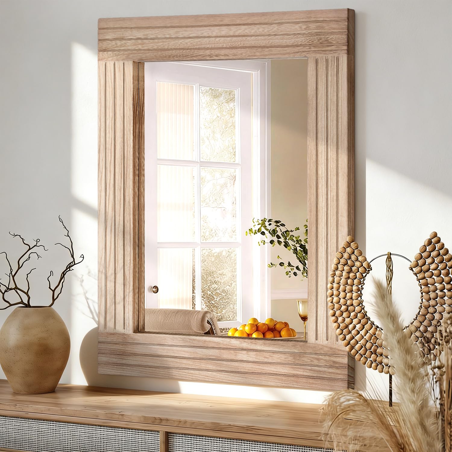 HLFMVWE Mirrors for Wall Rustic Wooden Frame Rectangle Mirror Vintage Hanging Mirror for Bedroom Bathroom Living Room Farmhouse Wall Decor Small 30x40cm