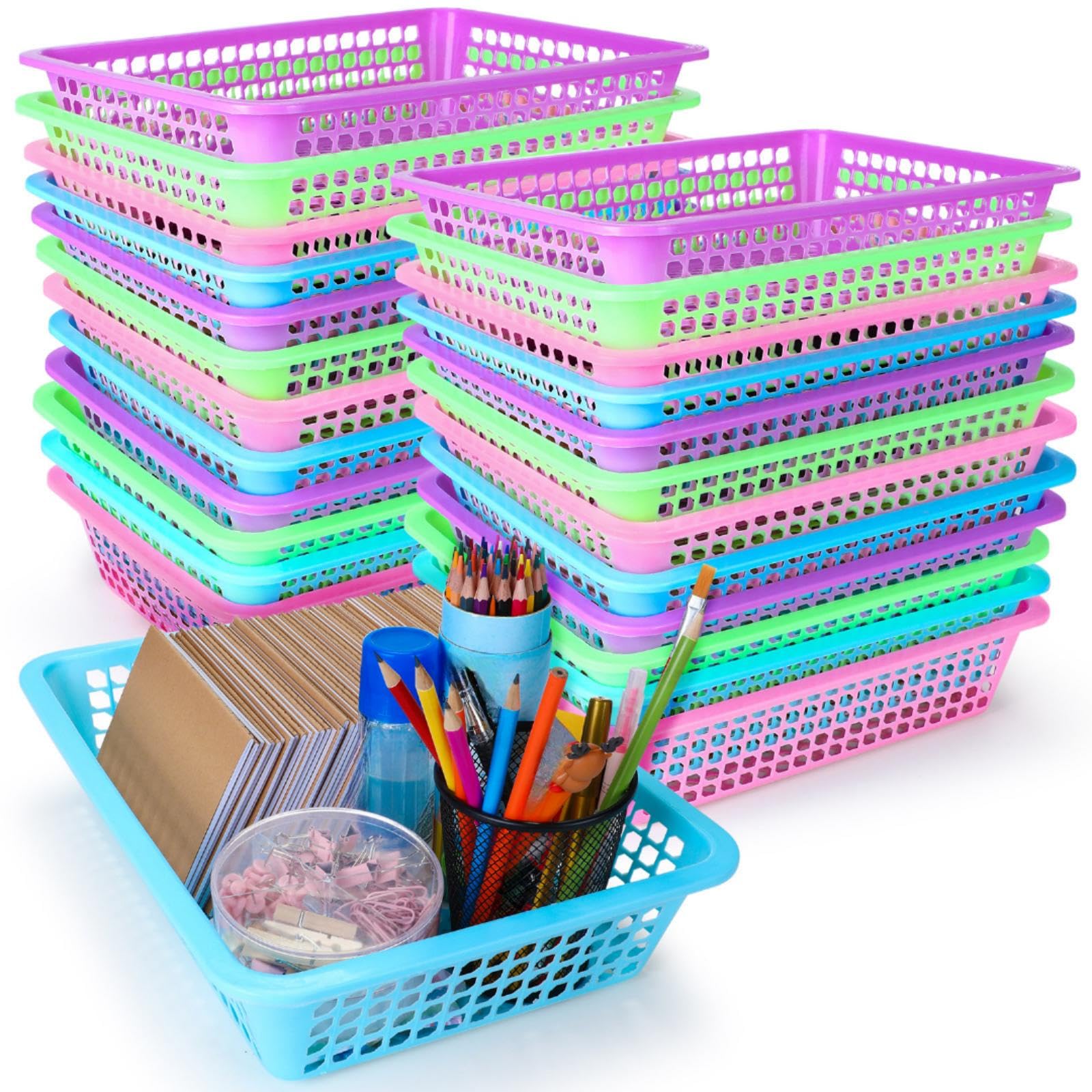 Photo 1 of Zhehao 16 Pack Paper Organizer Basket, 13.5 x 10 x 3 Inch Plastic Mesh Bin, Colorful, Multi-Purpose, Ideal for Office, Classroom, Home, Storage, Organization