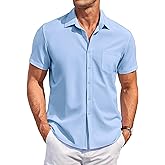 COOFANDY Men's Casual Button Down Shirts Short Sleeve Summer Beach Vacation Untucked Dress Shirts with Pocket